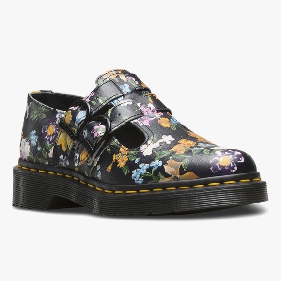 Dr. Martens Shoes - Dr. Martens Darcy Mary Jane Shoes‎ Dark Floral 8065 Black Double Strap 
Chunky 6